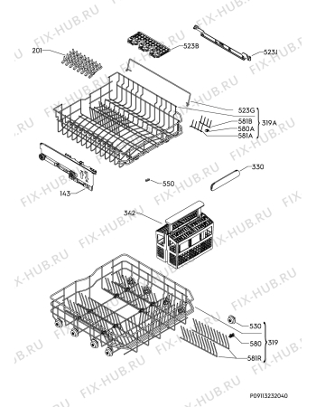 Взрыв-схема посудомоечной машины Ikea RENODLAD 40426176 - Схема узла Basket 160